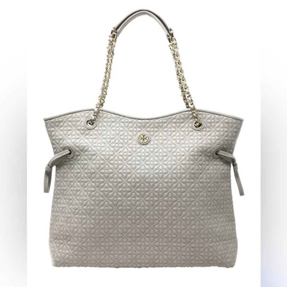 Tory Burch Gray Bryant Quilted Leather Slouchy Tote | Pre loved